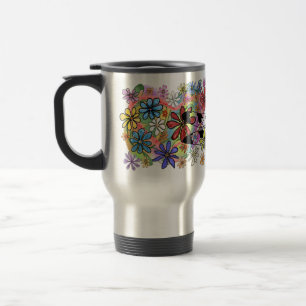 Happy Times Flowers and Dragonfly Travel Mug