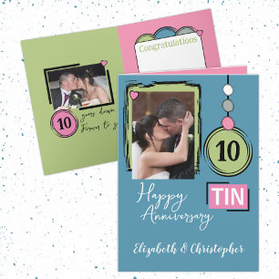Happy Tin 10th Anniversary 2 photo names blue Card