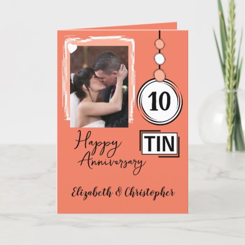 Happy Tin 10th Anniversary 2 photo names coral Card