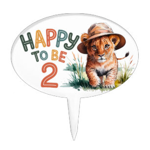 Happy To Be 2 Lion Cub Birthday Party Cake Topper