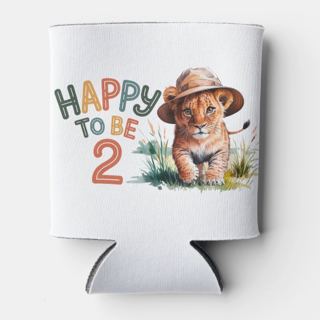 Happy To Be 2 Lion Cub Birthday Party Favor Can Cooler (Front)