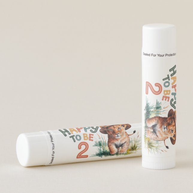 Happy To Be 2 Lion Cub Birthday Party Favor Lip Balm (Front)