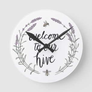 Happy to Bee Home Words II Welcome to Our Hive Round Clock