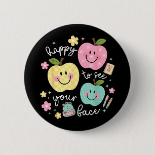 Happy to See Face Hippie Smile Back to School Button