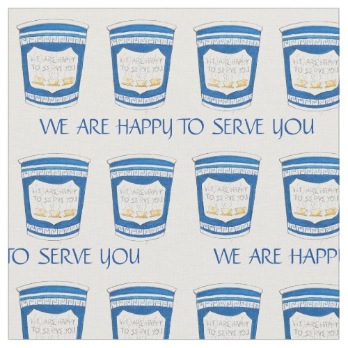 Happy To Serve You Blue Greek Diner Coffee Cup Fabric
