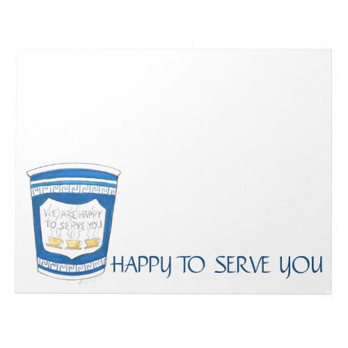 Happy to Serve You Blue Greek Diner Coffee Cup Notepad