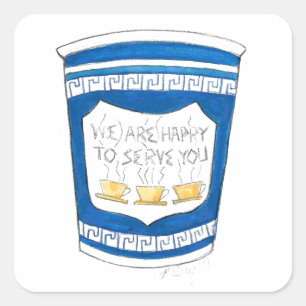 Happy To Serve You Blue NYC Deli Greek Coffee Cup Square Sticker