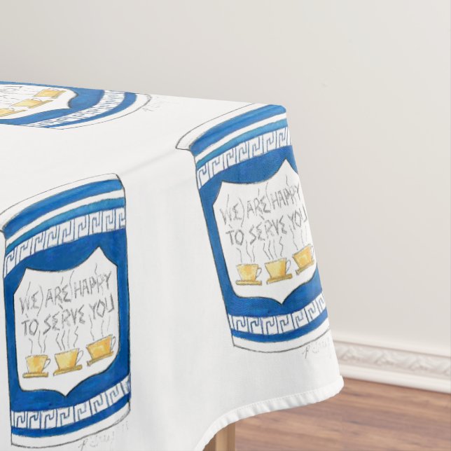 Happy To Serve You Greek Blue Diner Coffee Cup Tablecloth (In Situ)