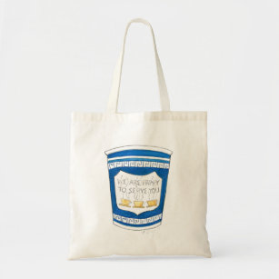 Happy To Serve You NYC Blue Greek Deli Coffee Cup Tote Bag