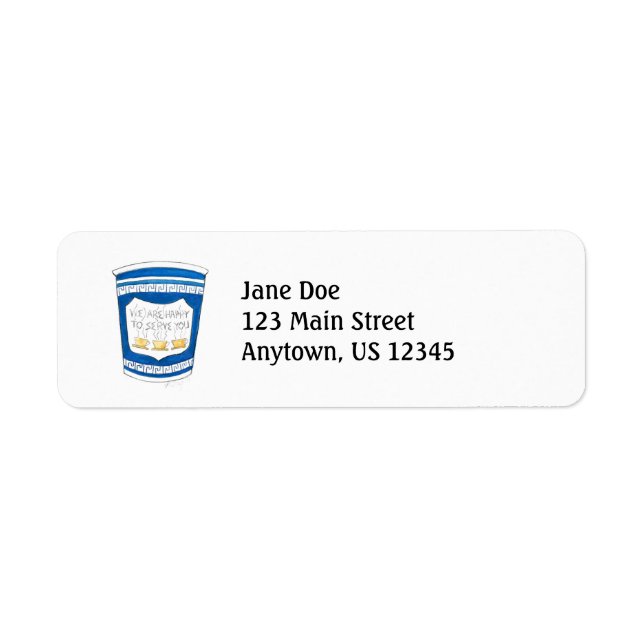Happy To Serve You NYC Greek Deli Coffee Cup Label (Front)
