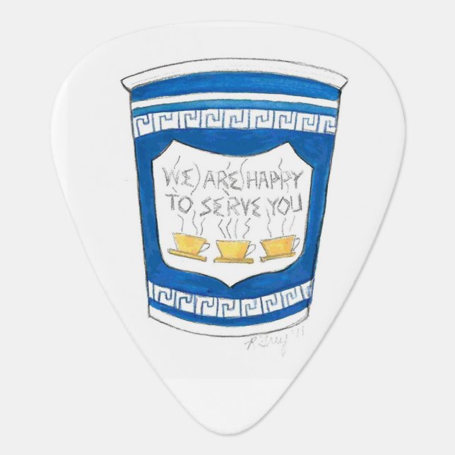 Happy to Serve You NYC Greek Diner Coffee Cup Guitar Pick (Front)