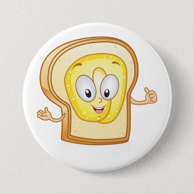 Happy Toast Kawaii Buttered Bread Slice Button (Front)