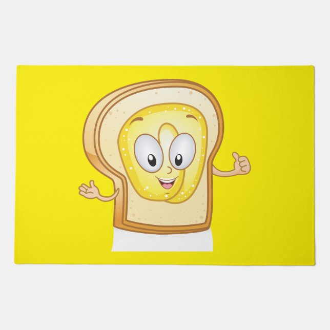 Happy Toast Kawaii Buttered Bread Slice Doormat (Front)