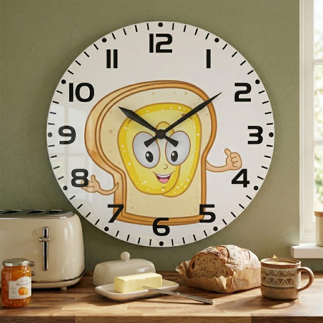 Happy Toast Kawaii Buttered Bread Slice Large Clock (Creator Uploaded)