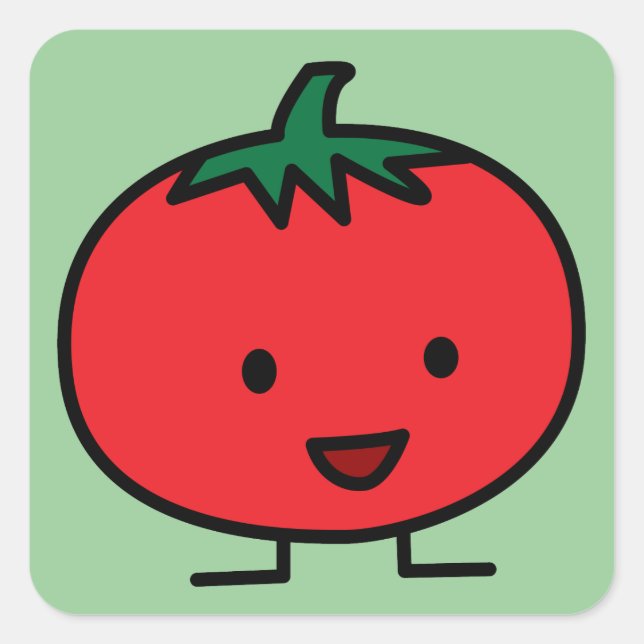 Happy Tomato Red Vegetable Fruit Square Sticker (Front)