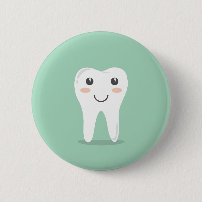 Happy Tooth cartoon dentist brushing toothbrush Button (Front)