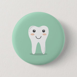 Happy Tooth cartoon dentist brushing toothbrush Button