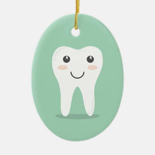 Happy Tooth cartoon dentist brushing toothbrush Ceramic Ornament