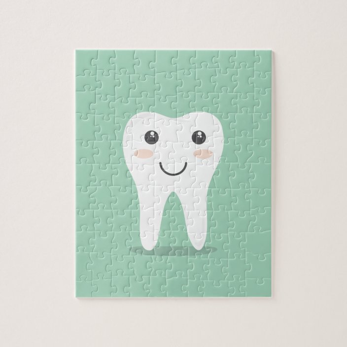 Happy Tooth cartoon dentist brushing toothbrush Jigsaw Puzzle