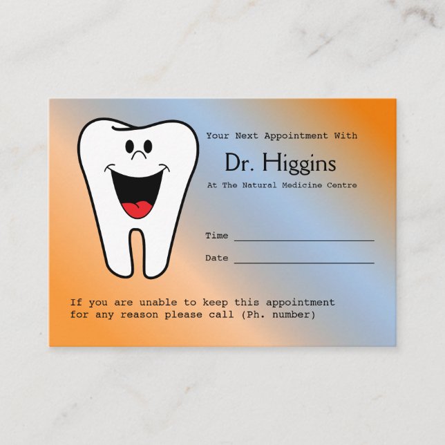 Happy Tooth Dentist Appointment Reminder Card (Front)