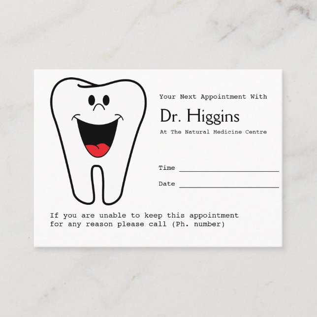 Happy Tooth Dentist Appointment Reminder Card (Front)