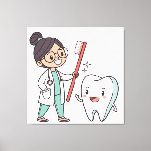 Happy Tooth & Dentist Canvas Art