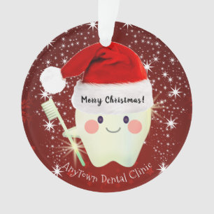 Happy Tooth in Santa Hat Christmas Ornament