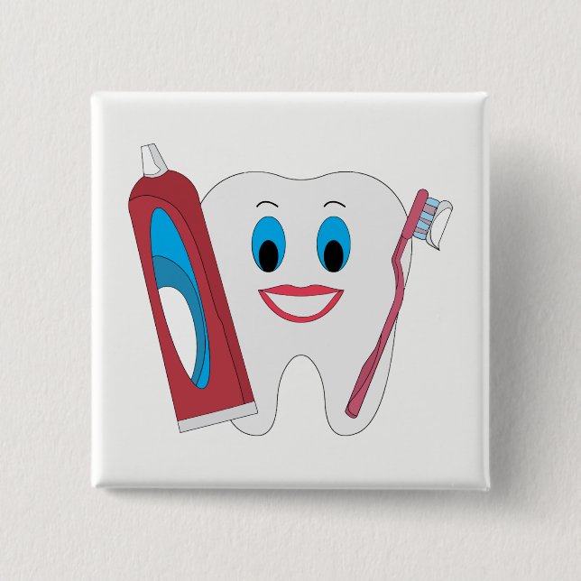 Happy Tooth Pinback Button (Front)