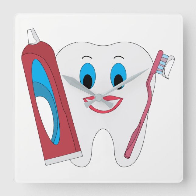 Happy Tooth Square Wall Clock (Front)