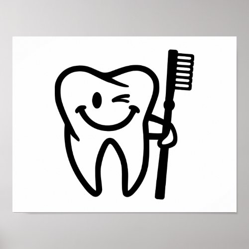 Happy tooth toothbrush poster