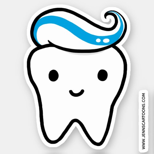 Happy Tooth with Toothpaste Funny Cute Dental Sticker