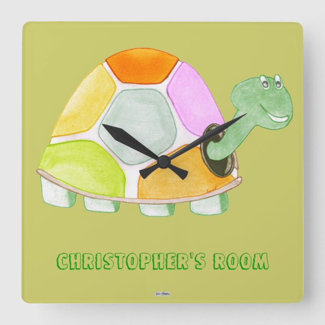 Happy Tortoise Square Wall Clock (Front)
