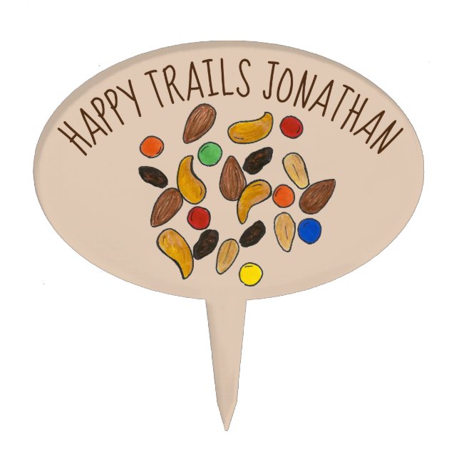 Happy Trails Camping Trail Mix Goodbye Retirement Cake Topper (Front)