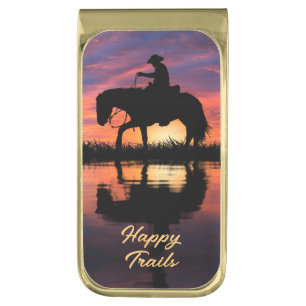 HAPPY TRAILS COWBOY  GOLD FINISH MONEY CLIP