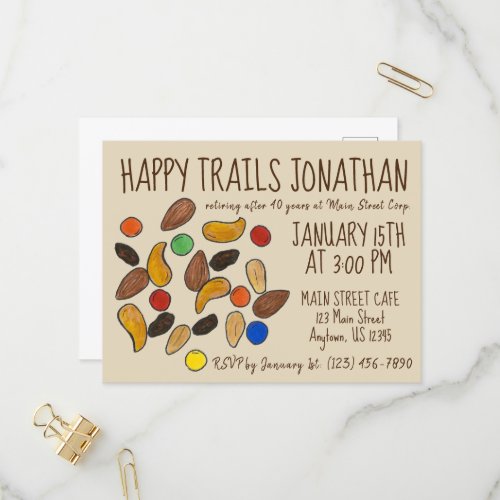 Happy Trails Trail Mix Going Away Retirement Party Invitation Postcard