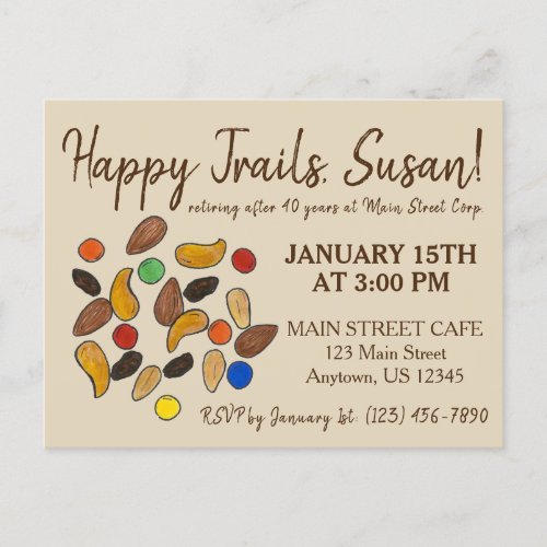 Happy Trails Trail Mix Going Away Retirement Party Invitation Postcard