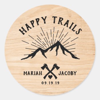 Happy Trails Wedding Favor Diy Trail Mix Classic Round Sticker by INAVstudio at Zazzle