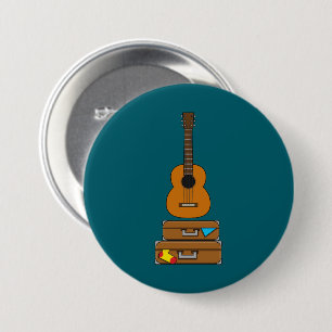 Happy Travel with Luggage and Guitar Button