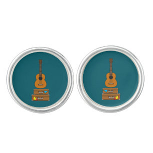 Happy Travel with Luggage and Guitar Cufflinks