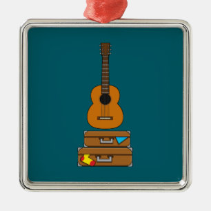 Happy Travel with Luggage and Guitar Metal Ornament