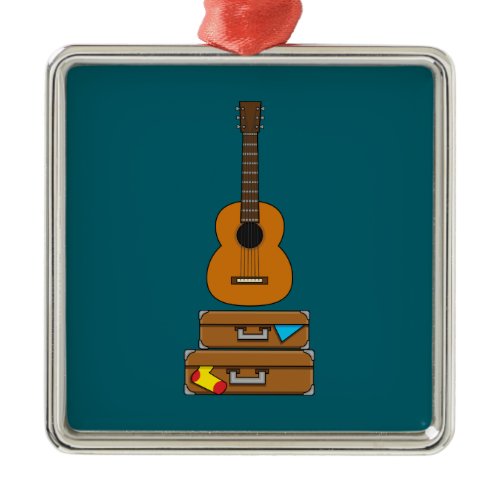 Happy Travel with Luggage and Guitar Metal Ornament