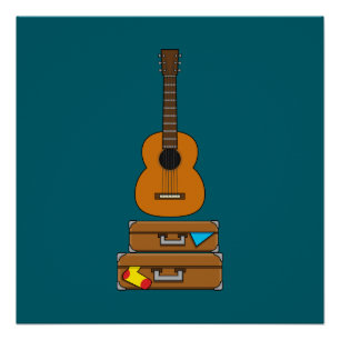 Happy Travel with Luggage and Guitar Poster