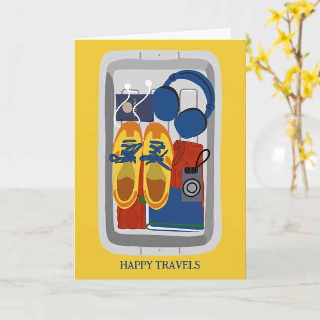 Happy Travels Airplane Tray Aesthetic Card (Yellow Flower)