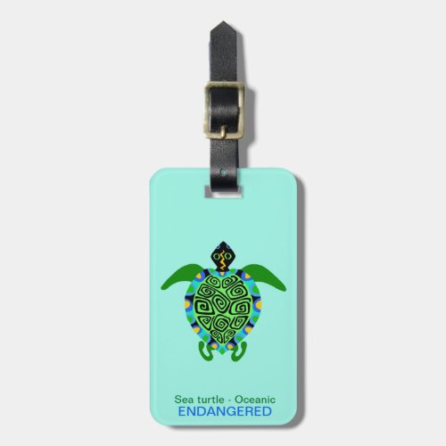 Happy travels _ Sea Turtle _ Aqua blue luggage tag