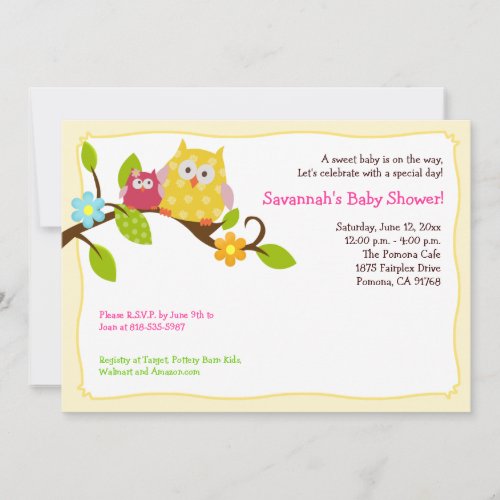 Happy Tree Owls 5x7 Baby Shower Invitation