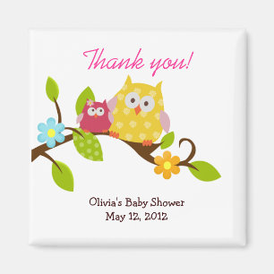 Happy Tree Owls Baby Shower Favor Magnet