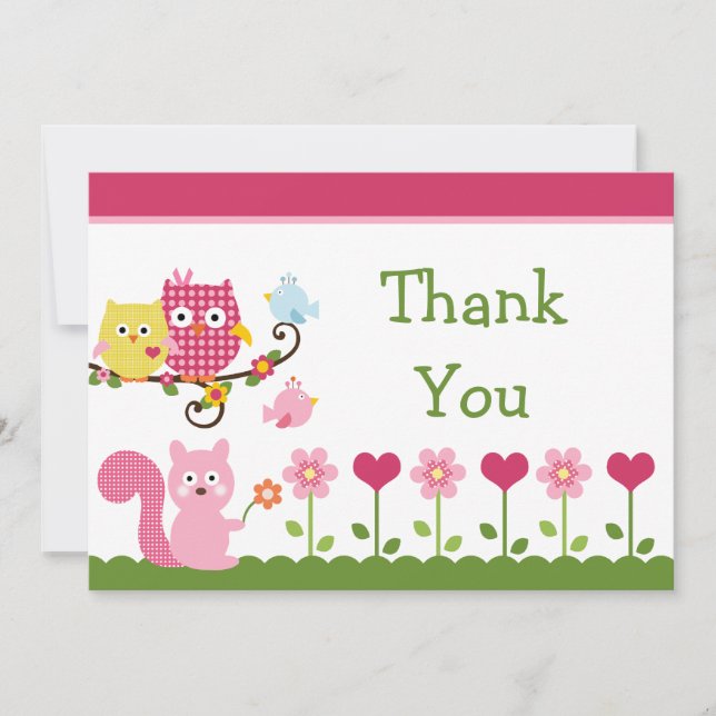 Happy Tree Owls Baby Shower Thank You Card (Front)