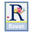 Happy Tree Owls Blue 2 Personalized Art Poster