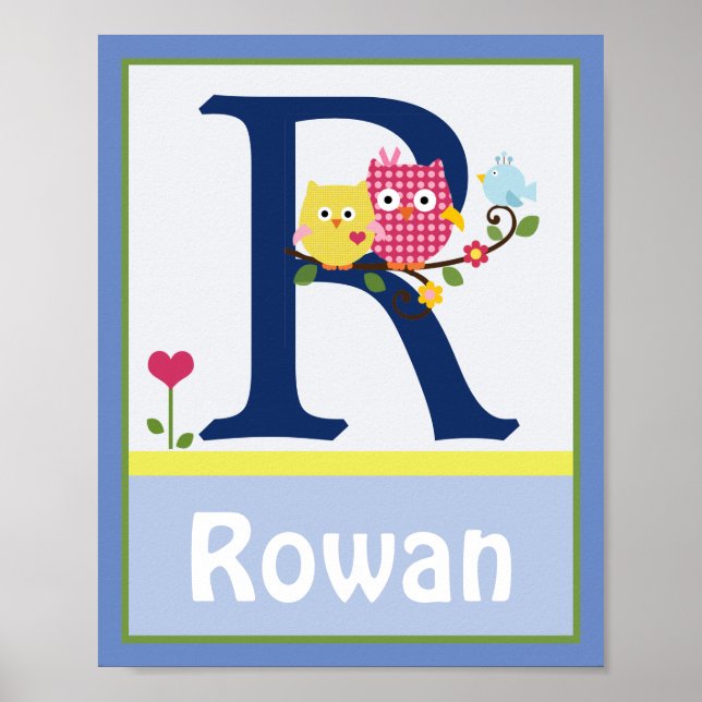 Happy Tree Owls Blue 2 Personalized Art Poster (Front)