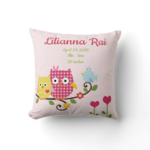 Happy Tree Owls on Branch Keepsake Pillow
